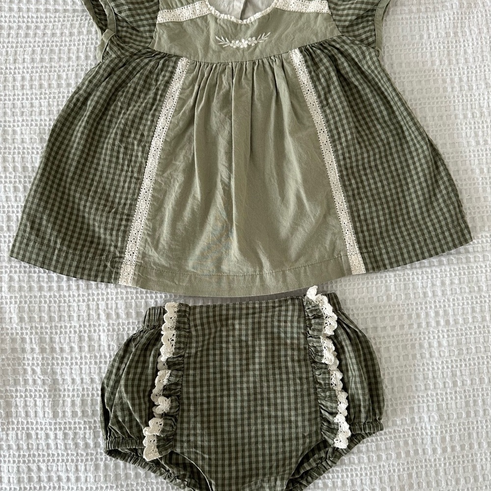 Little Cotton Clothes Green Gingham Set